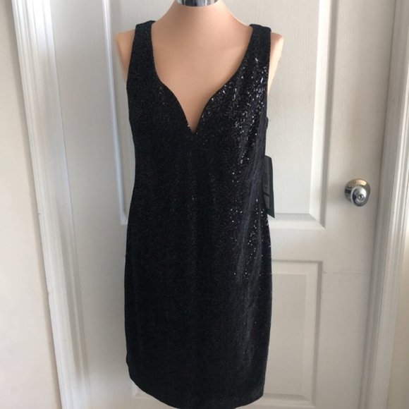 BLU SAGE SEXY LITTLE BLACK DRESS VELVET & SEQUINS SWEETHEART NECKLINE 12 - Picture 3 of 13